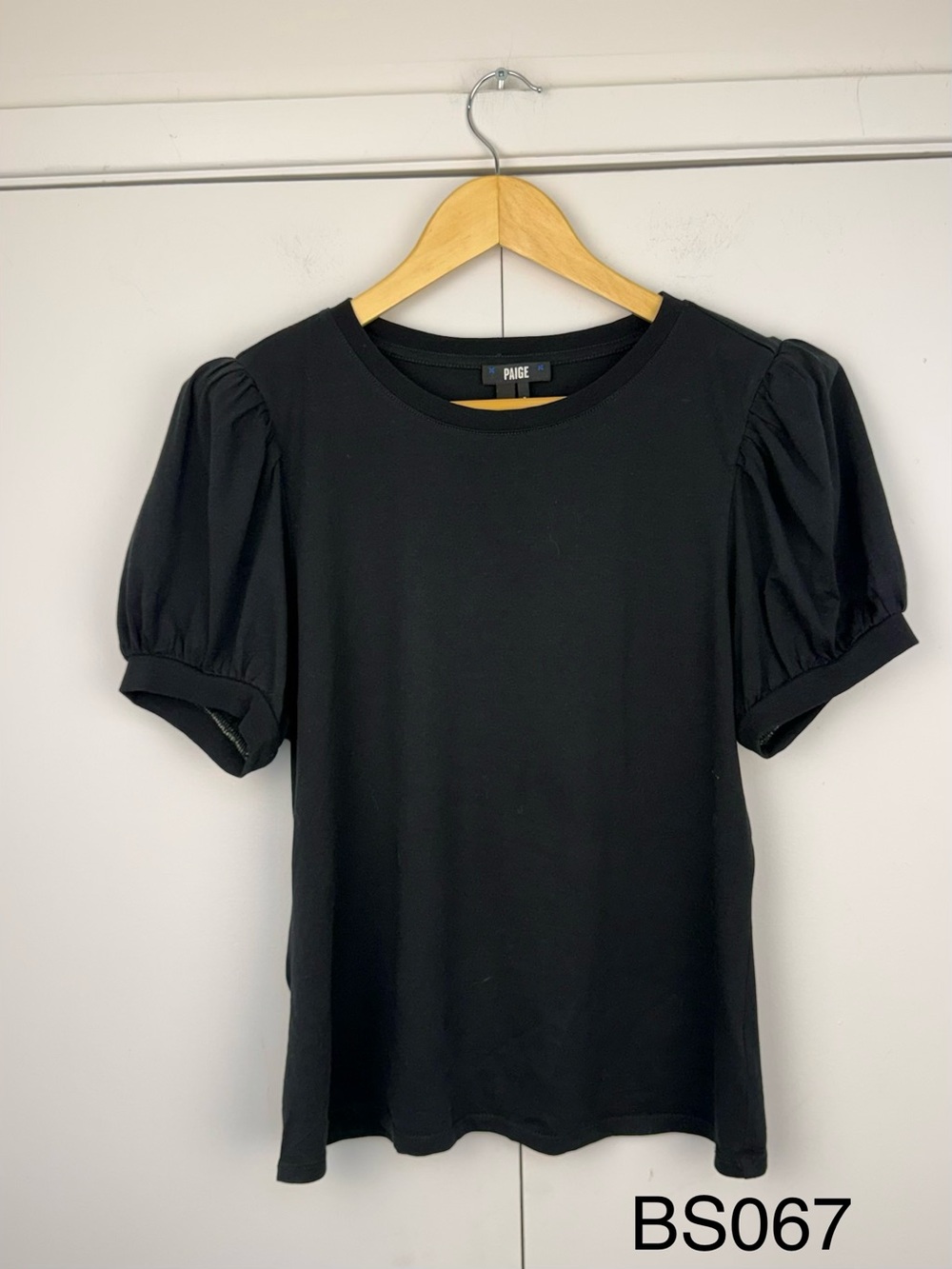 PAIGE Matcha Tee Black Puff Sleeve Cotton Top M